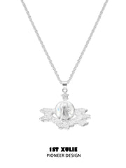 1ST XULIE Jewelry "STARLIGHT LACE" Lace Star Kitten Crystal Orb Statement Charm Pendant Necklace in Platinum Plated - Angle 2