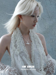 1ST XULIE Jewelry "STARLIGHT LACE" Lace Star Kitten Crystal Orb Statement Charm Pendant Necklace in Platinum Plated - Product View