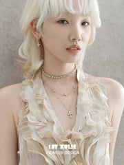 1ST XULIE Jewelry "Bastet" Layered Iris Pendant Necklace in Light Gold Plated Brass - Detail Shot