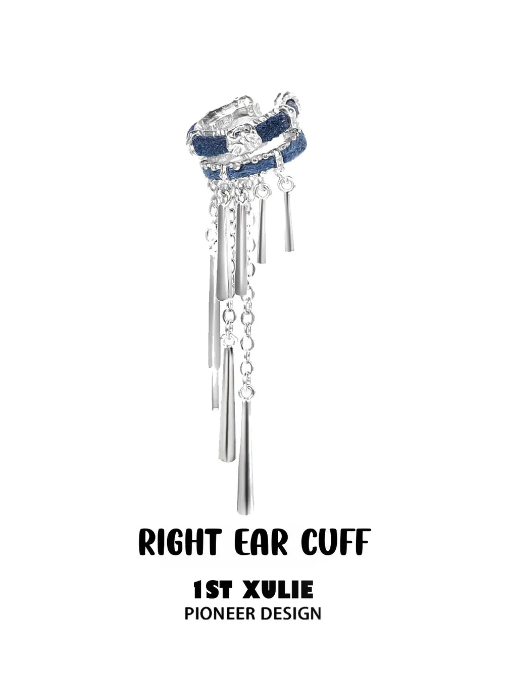 1ST XULIE Jewelry "MIAO" Miao Ethnic Tassel Ear Cuffs in Platinum Plated - Back View