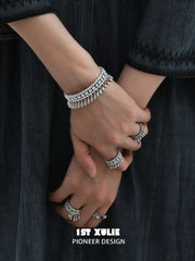 1ST XULIE Jewelry "MIAO" Miao Tribal Tie-Dye Statement Adjustable Ring in 925 Sterling Silver - Angle 1