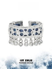 1ST XULIE Jewelry "MIAO" Miao Tribal Tie-Dye Statement Adjustable Ring in 925 Sterling Silver - Side View