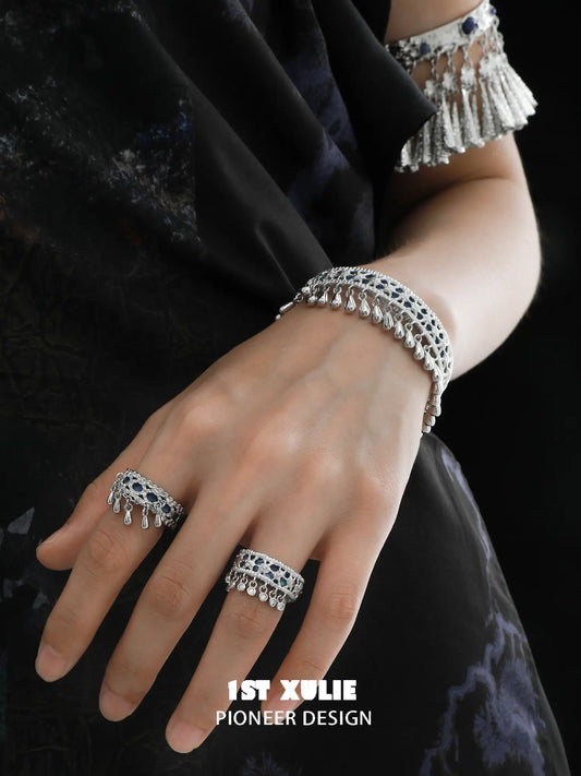 1ST XULIE Jewelry "MIAO" Miao Tribal Tie-Dye Statement Adjustable Ring in 925 Sterling Silver - Size Comparison