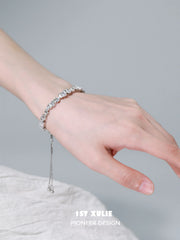 1ST XULIE Jewelry "THE SEA" Ocean Blue Icelandic Starry Adjustable Bracelet in Platinum Plated - Side View