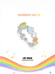 1ST XULIE Jewelry "RAINBOW CAT" Adjustable Rainbow Enamel Cat Paw Ring in 925 Sterling Silver - Lifestyle Shot