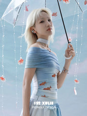 1ST XULIE Jewelry "THE SEA" Handcrafted Resin Summer Goldfish Stud Earrings in Brass and Resin - Angle 2 View