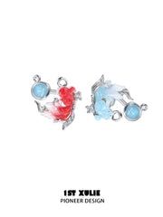 1ST XULIE Jewelry "THE SEA" Handcrafted Resin Summer Goldfish Stud Earrings in Brass and Resin - Size Comparison