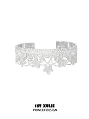 1ST XULIE Jewelry "STARLIGHT LACE" Rococo Star Lace Bangle in Platinum Plated - Lifestyle Shot