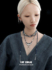 1ST XULIE Jewelry "MIAO" Ethnic Dangle Sodalite Crescent Drop Earrings in Platinum Plated - On Model