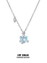 1ST XULIE Jewelry "Rainbow Cat" Sparkling Cat Pendant Necklace in 925 Sterling Silver - Size Comparison