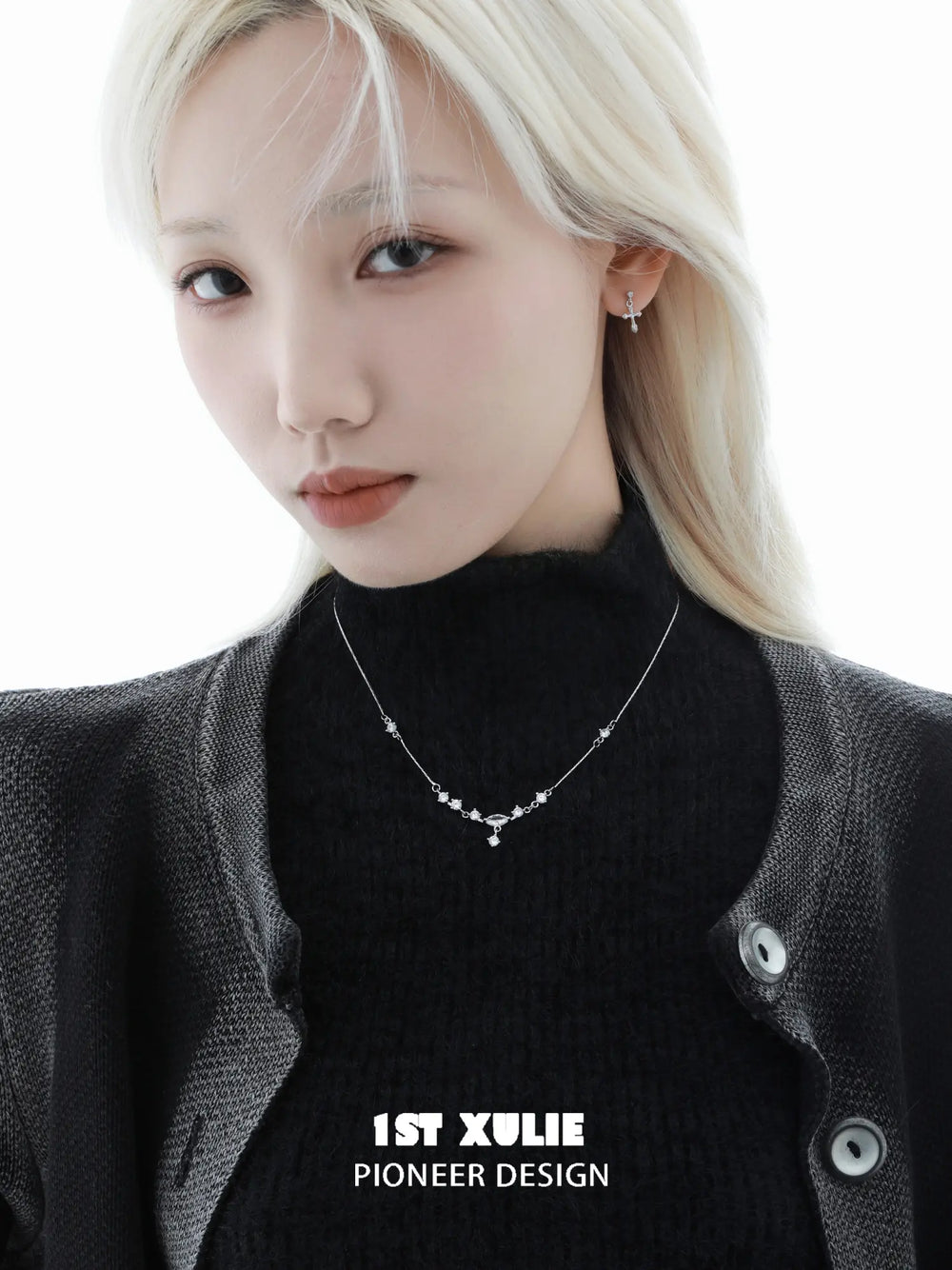1ST XULIE "Silver Angel" Sparkling Zirconia Pendant Necklace in 925 Sterling Silver - Side View