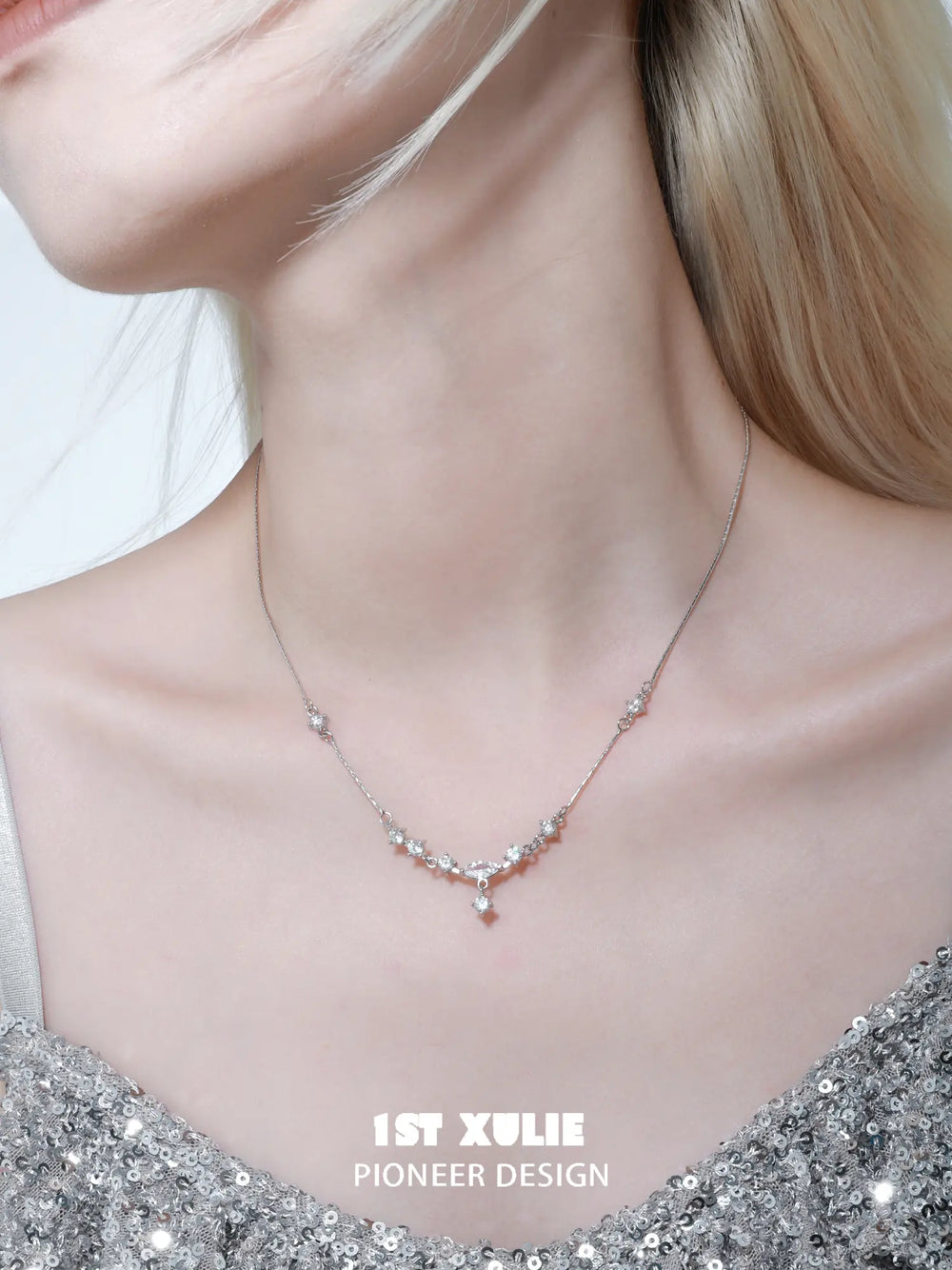 1ST XULIE "Silver Angel" Sparkling Zirconia Pendant Necklace in 925 Sterling Silver - Lifestyle Shot