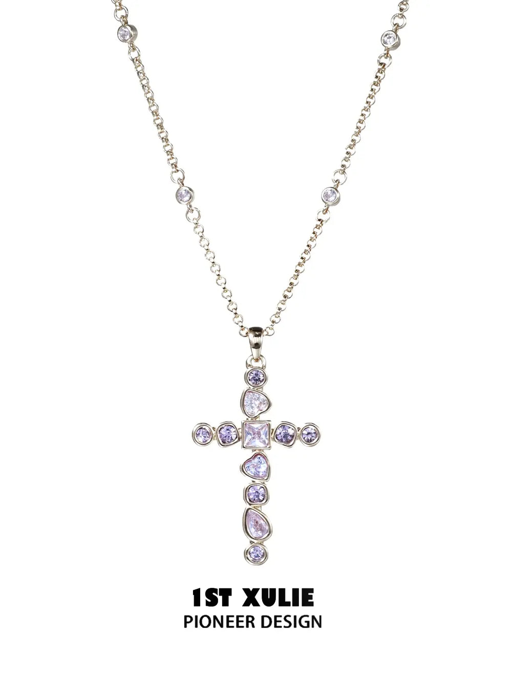 1ST XULIE Jewelry "Starfall" Statement Zirconia Cross Pendant Necklace - Product View