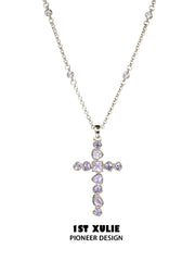 1ST XULIE Jewelry "Starfall" Statement Zirconia Cross Pendant Necklace - Product View