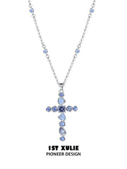 1ST XULIE Jewelry "Starfall" Statement Zirconia Cross Pendant Necklace - On Model