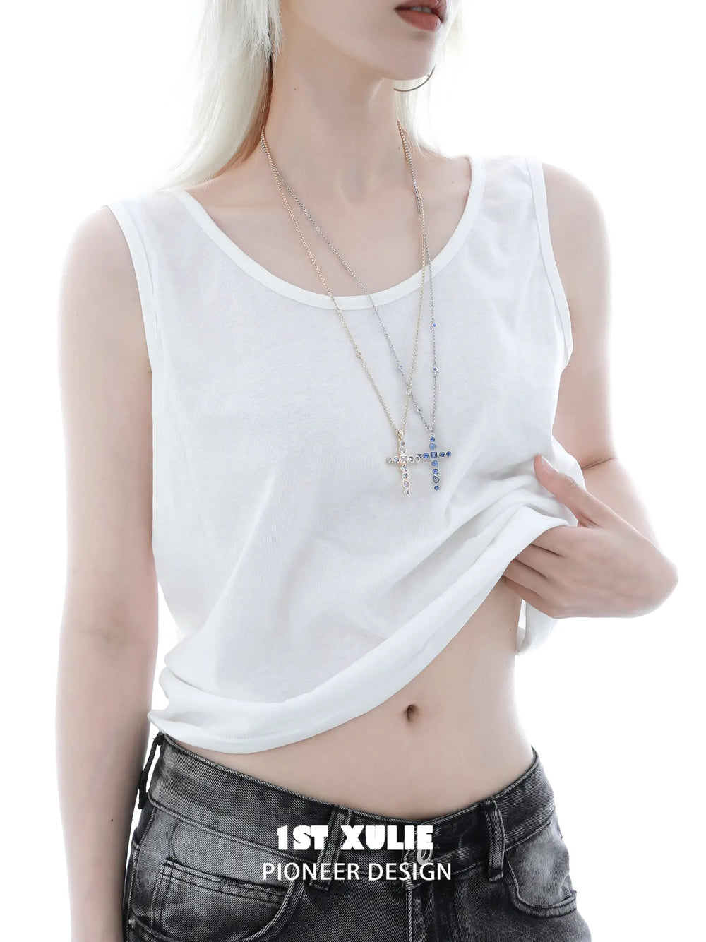 1ST XULIE Jewelry "Starfall" Statement Zirconia Cross Pendant Necklace - Packaging View