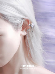1ST XULIE Jewelry "THE SEA" Swimming Fish Dangle Ear Cuffs in Platinum Plated Brass - On Model
