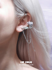 1ST XULIE Jewelry "THE SEA" Swimming Fish Dangle Ear Cuffs in Platinum Plated Brass - Side View