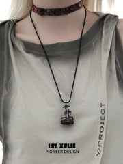 1ST XULIE Jewelry "TWILIGHT ROSE" Thermochromic Rose Bow Pendant Necklace in Black Gold Plated Brass - Product View