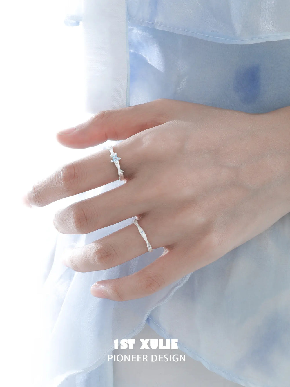 1ST XULIE Jewelry "Silver Angel" Twisted Zirconia Starlight Ring in 925 Sterling Silver - Lifestyle Shot