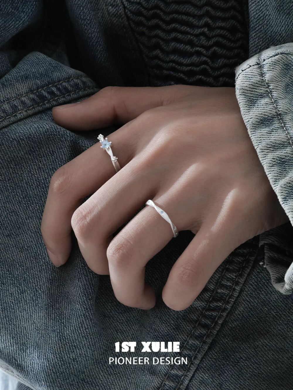 1ST XULIE Jewelry "Silver Angel" Twisted Zirconia Starlight Ring in 925 Sterling Silver - On Model