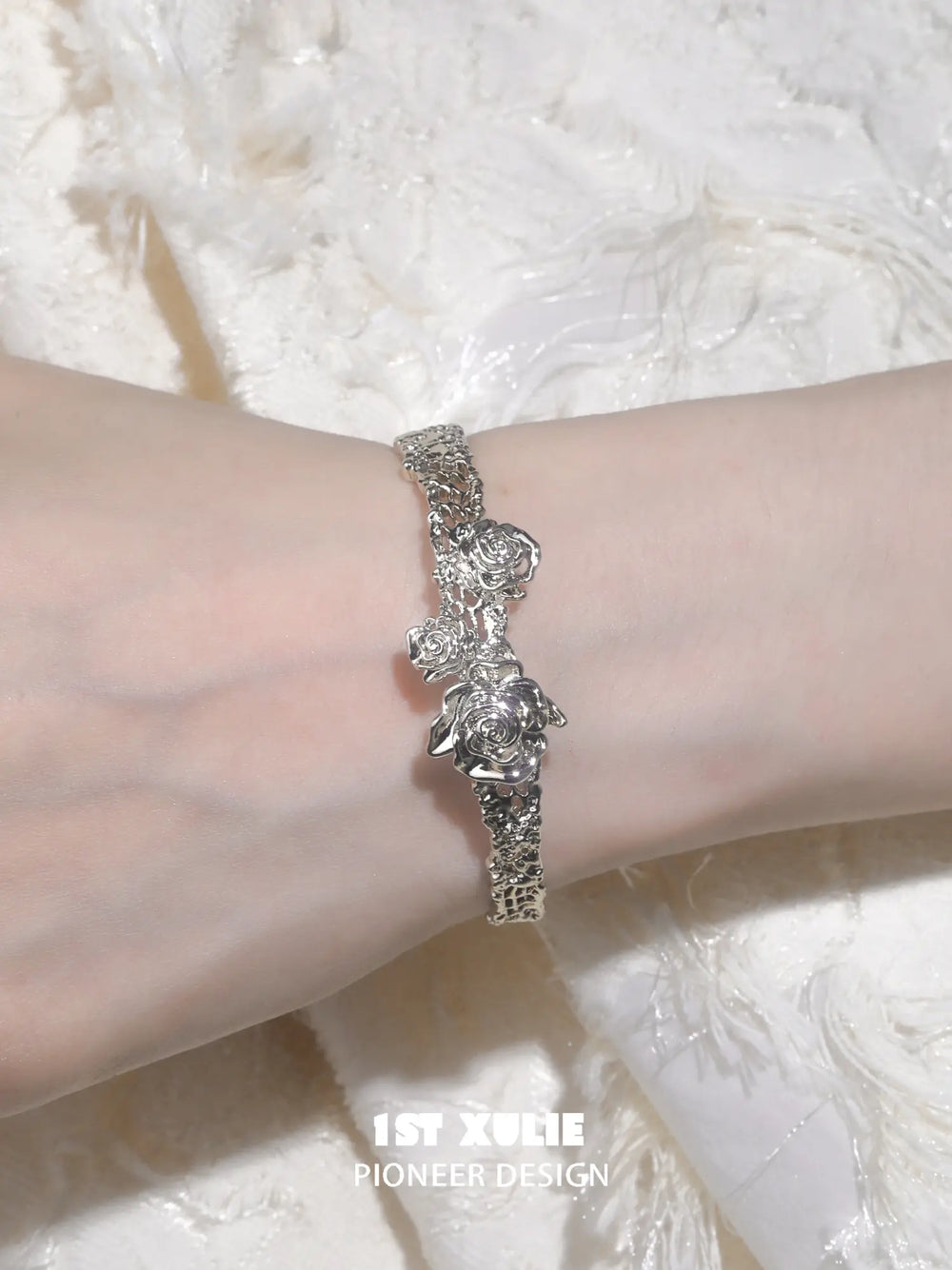 1ST XULIE Jewelry "Lace Rose" Victorian Lace Rose Tassel Charm Bracelet in 18K Gold Plated - Side View