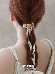 1ST XULIE Jewelry "Lace Rose" Victorian Lace Rose Hair Clip in 18K Gold Plated Brass - Product View