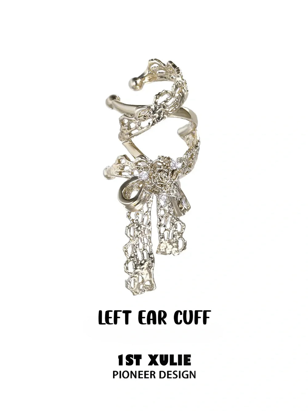 1ST XULIE Jewelry "Lace Rose" Vintage Bow Ear Cuffs in 18K Gold Plated - Packaging View