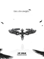 1ST XULIE Jewelry "FALLEN ANGEL" Vintage Fallen Angel Cross Ring in 925 Sterling Silver - Texture Detail