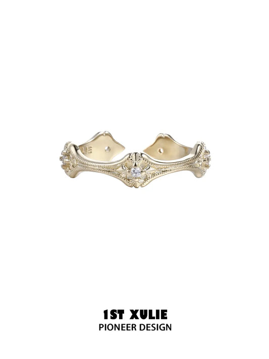 1ST XULIE Jewelry "Bastet" Vintage Fleur-de-lis Adjustable Ring in 925 Sterling Silver - Close Up View