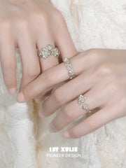 1ST XULIE Jewelry "Lace Rose" Vintage Floral Lace Rose Adjustable Ring in Light Gold Plated Brass - Detail Shot