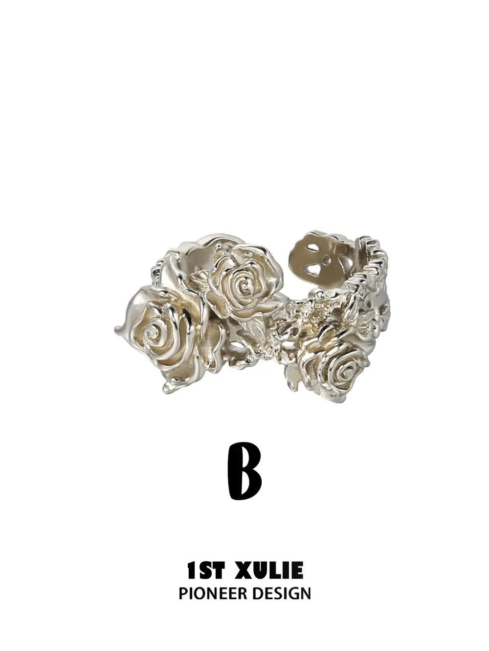 1ST XULIE Jewelry "Lace Rose" Vintage Floral Lace Rose Adjustable Ring in Light Gold Plated Brass - Packaging View
