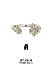 1ST XULIE Jewelry "Lace Rose" Vintage Floral Lace Rose Adjustable Ring in Light Gold Plated Brass - Size Comparison