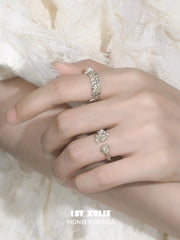 1ST XULIE Jewelry "Lace Rose" Vintage Floral Lace Rose Adjustable Ring in Light Gold Plated Brass - Detail Shot