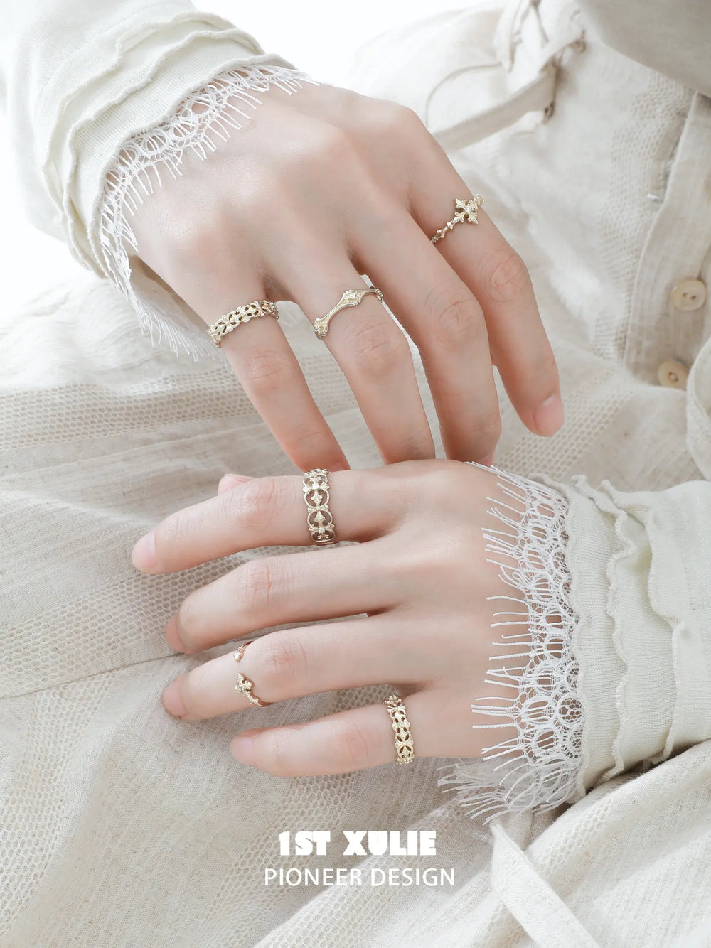 1ST XULIE Jewelry "Bastet" Vintage Iris Adjustable Pinky Ring in 925 Sterling Silver - Detail Shot