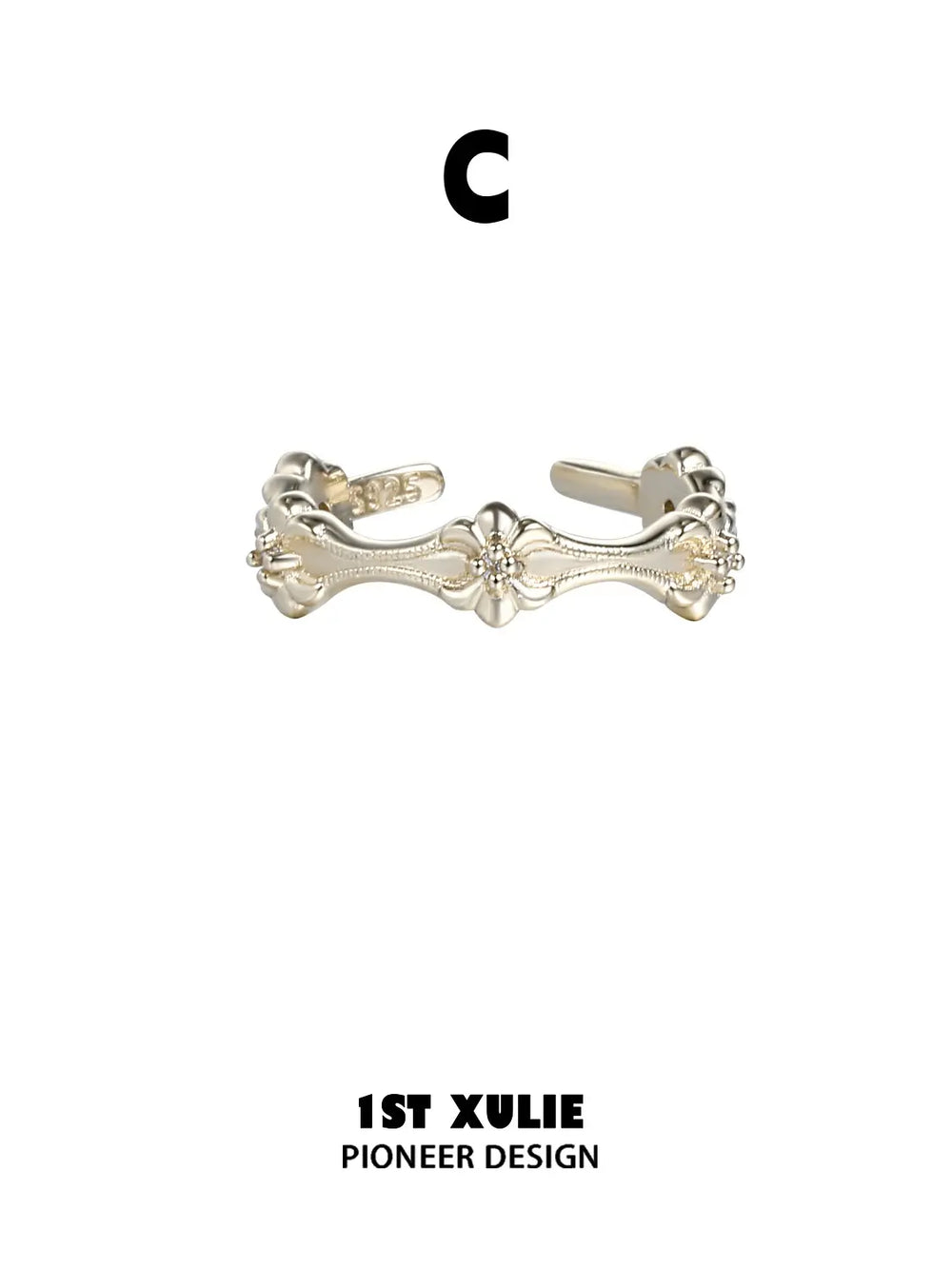 1ST XULIE Jewelry "Bastet" Vintage Iris Adjustable Pinky Ring in 925 Sterling Silver - Lifestyle Shot