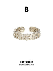 1ST XULIE Jewelry "Bastet" Vintage Iris Adjustable Pinky Ring in 925 Sterling Silver - Texture Detail