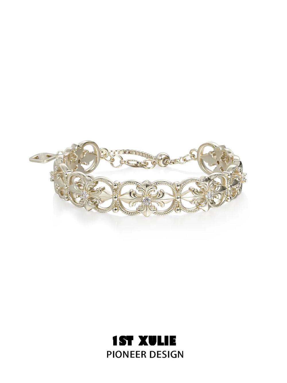 1ST XULIE Jewelry "Bastet" Vintage Iris Statement Bracelet in Brass - Side View