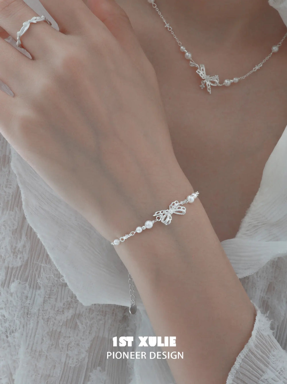 1ST XULIE Jewelry "STARLIGHT LACE" Vintage Lace Bowknot Bracelet in 925 Sterling Silver - Side View
