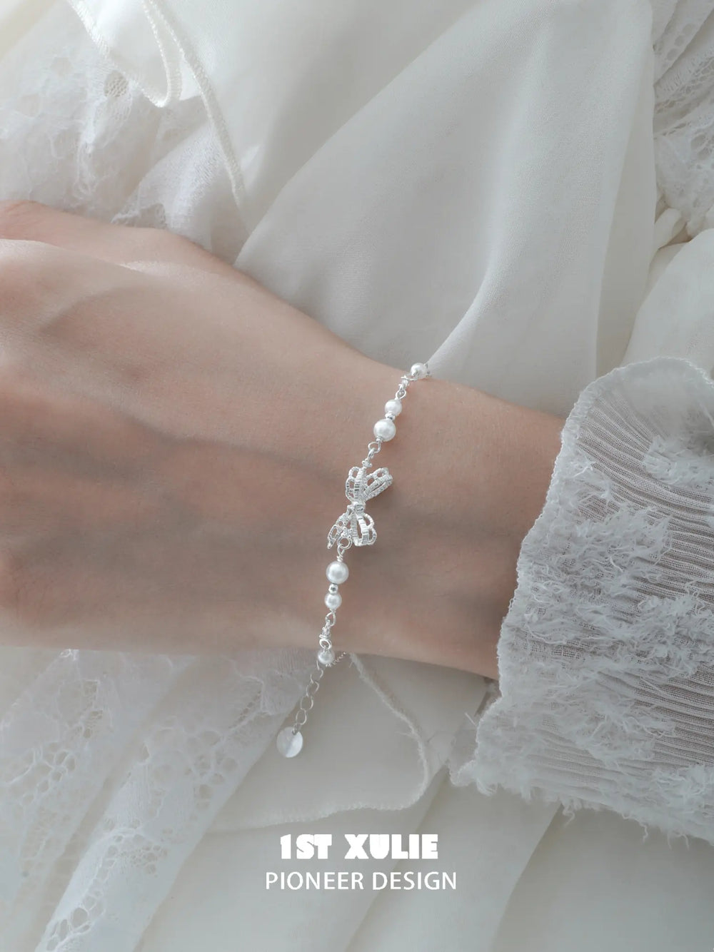 1ST XULIE Jewelry "STARLIGHT LACE" Vintage Lace Bowknot Bracelet in 925 Sterling Silver - Detail Shot