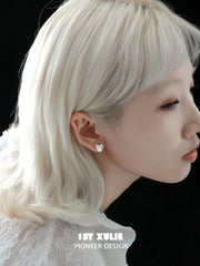 1ST XULIE Jewelry "STARLIGHT LACE" Vintage Lace Bowknot Pearl Stud Earrings in 925 Sterling Silver - On Model