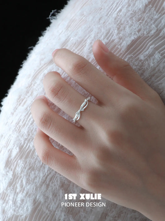1ST XULIE Jewelry "STARLIGHT LACE" Vintage Lace Bowknot Ring in 925 Sterling Silver - Product View