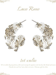1ST XULIE Jewelry "Lace Rose" Vintage Woven Flower Drop Earrings in 18K Gold Plated - Angle 2