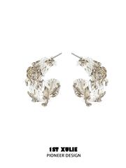 1ST XULIE Jewelry "Lace Rose" Vintage Woven Flower Drop Earrings in 18K Gold Plated - Back View
