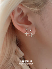 1ST XULIE Jewelry "Bastet" Zirconia Iris Floral Stud Earrings in 18K Gold Plated Brass - Side View