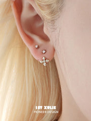1ST XULIE Jewelry "Bastet" Zirconia Iris Floral Stud Earrings in 18K Gold Plated Brass - On Model