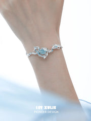 Loong-Ling Loong アクアマリン 18K プラチナメッキ 調節可能 オープンバングルブレスレット™