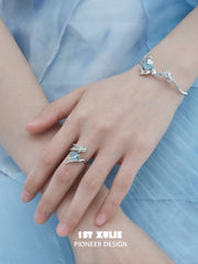 Loong-Ling Loong アクアマリン 18K プラチナメッキ 調節可能 オープンバングルブレスレット™