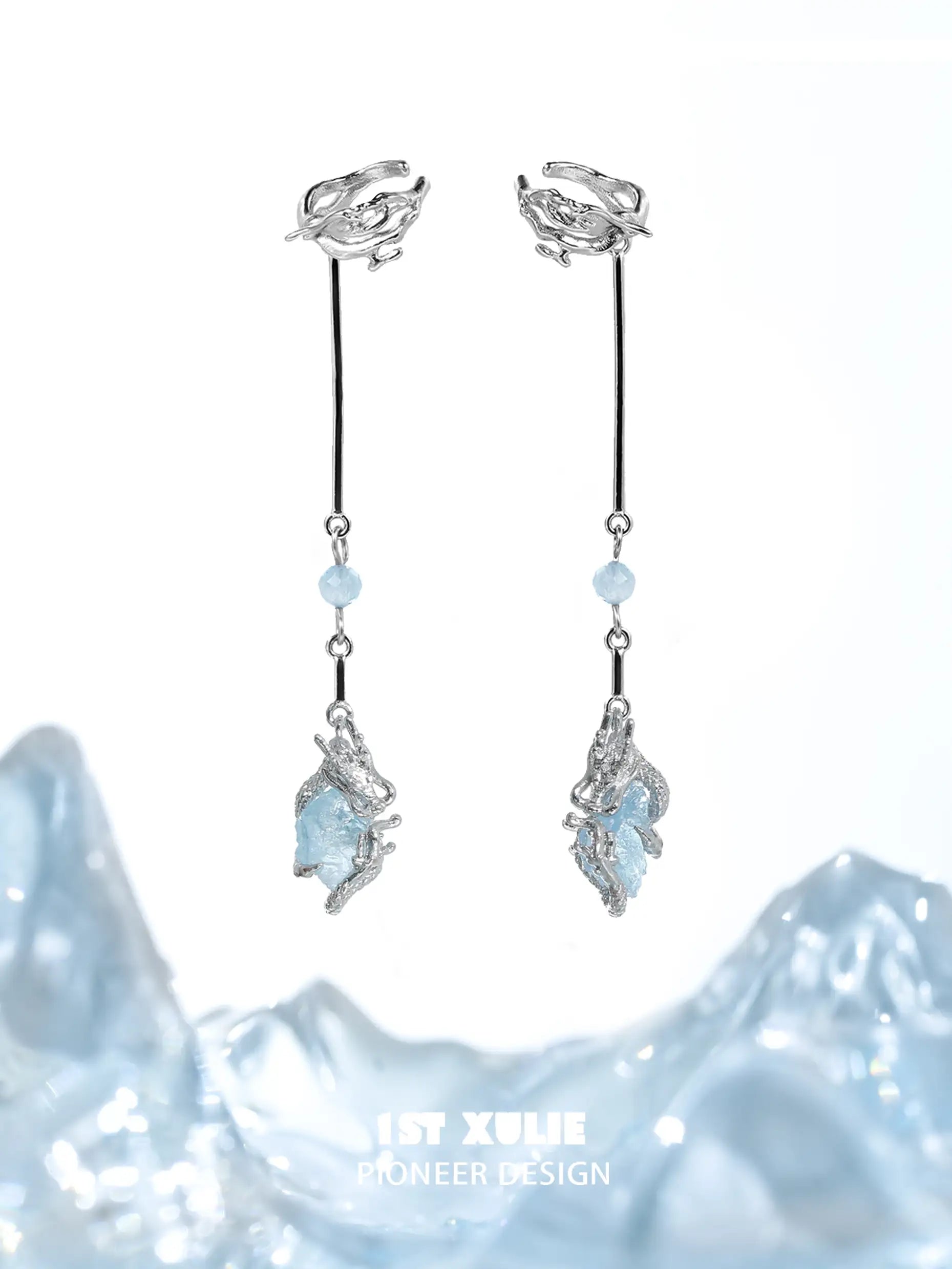 Loong-Ling Loong アクアマリン 18K プラチナメッキ イヤークリップ Earclips™ Loong-Ling Loong アクアマリン 18K プラチナメッキ イヤークリップ Earclips™