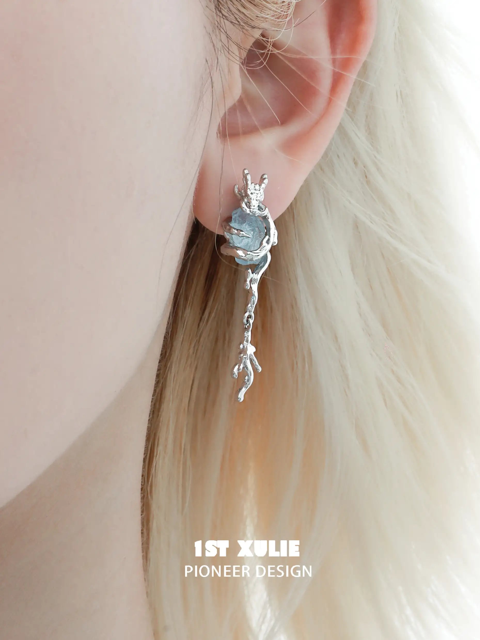 Loong-Ling Loong アクアマリン 18K プラチナメッキ スタッドピアス™ Loong-Ling Loong アクアマリン 18K プラチナメッキ スタッドピアス™